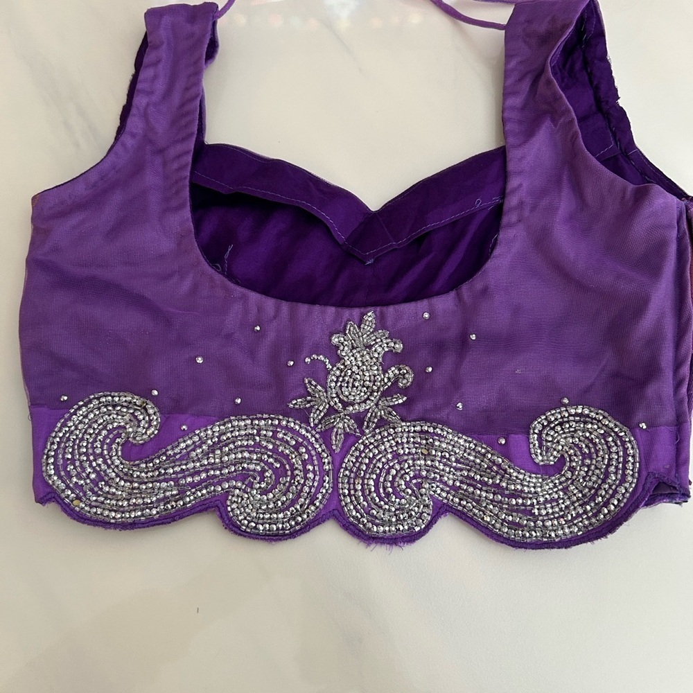 Purple Embellished Saree with Matching Blouse - Picture 10 of 11